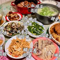 可能是炒麵和顯示的文字是「《e紅燒玉 紅燒五 花肉 金阿擔炸 阿糖炸 阿 捲捲 排骨湯 छা 糖醋 踏 縁 瓜仔漁 快 白 代之九屋塔 炒哈嗎 青菜 月 主 e油雞 油雞 難屁股 難 紅燒歸 醋溜馬 2酷霜馬 IU 鈴薯 油雞腿 眼」的圖像