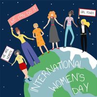 可能是顯示的文字是「 WE CAN DO T GRLPOWER GRL POWER ARE WOMEN WE INTERNATIONA LENATOYAI NOMEN'S DAY 」的圖像