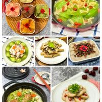 可能是火鍋、麵、豆腐、炒麵和顯示的文字是「 ፕረ 터 浴 福」的圖像