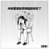 可能是顯示的文字是「内耗要是能燃燒脂肪就好了 買氫哥」的圖形