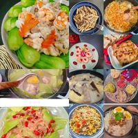 可能是豆腐、炒飯、麵、粥、炒麵和文字的圖像