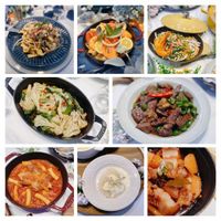 可能是義大利麵、炒飯、豆腐和文字的圖像