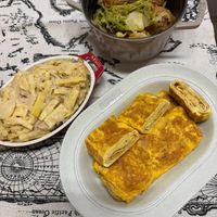 可能是豆腐、義大利麵和文字的圖像