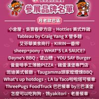 可能是顯示的文字是「 2026 Hamburger 漢堡大學 Baby,Tloveyo ονε you Baby, 有趣市集 星月 我想漢你談總愛 參展品牌名單 月老歐巴區 小倉屋吳寶春麥方店·Hotis美式炸雞 小倉屋 吳寶春麥方店 Hotties 美式炸雞 Tableau TableaubyCraigYangX by Craig Yang ×營多麵 艾芬華美食商行 KIRIN 艾芬華美食商行·KIRIN- KIRIN一番搖 一番搾 sheep+pony sheep+pony.WHAT'S WHAT'S SAUCE? Dayne's DaynesBQ.YWT.YOUSAYBurger YOU SAY Burger 望山穗 曼曼喵手工薄脆PIZZA 工薄脆PIZZA·雞蛋漢堡専門店 雞蛋漢堡專門店 斑迪美式餐廳 Taugamma頭家嬤煙燻BBQ What's up hotdogs Whatsuphotdog®LAlaTaco血功塔可餐道 LAla LA AlaTaco啦啦塔可餐車 ThreePugs FoodTruck PugsFoodTruck巴巴餐車by三巴漢堡 巴巴餐車 by三巴漢堡 怎麽可以吃狗狗 長麽可以吃狗狗·鶴yal 怎麽可以吃狗狗。第yakitori·老墨餐車 鶴yakitori・ 老墨餐車 翰寶漢堡 輸寶漢堡郵爸麥酒，DBbreey行動啡酒車 翰寶漢堡•鄧爸麥 鄧爸麥酒· DB DBbrewery行動啤酒車 brewery 行動啤酒車」的圖像