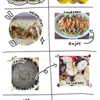 可能是‎炒麵和‎顯示的文字是「 ‎WEEKLY PLOG MON MONDAY DAY TUESDAY TUES DAY THURSDAY WEDNESDAY ENjOY FRIDAY SATURDAY DAY SUNDAY م HAPPYDAY 5月 5月份直播料理 5月份直 hice 份自 播料理‎」‎‎ 的圖像