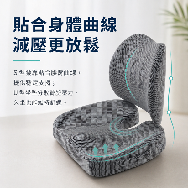 【amz嚴選】久坐舒適_人體工學腰靠坐墊組
