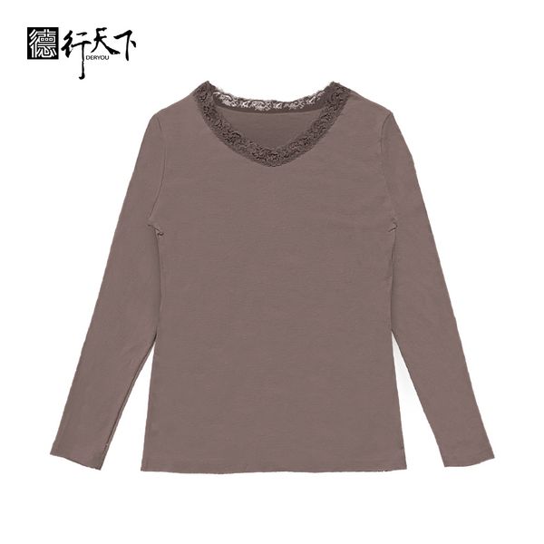 女款蕾絲保暖衣-咖